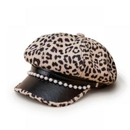 Leopard Pearl Spring Autumn Women Fashion Korean Version Beret Shading Girl Personality Peaked Cap Newsboy Hat