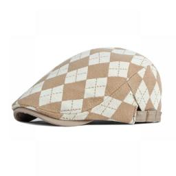 2022 Spring Fall Men's Beret Hat Retro Plaid Herringbone Cap Forward Flat Peaked Cap Women Dailywear Sunshade Cabbie Driving Hat
