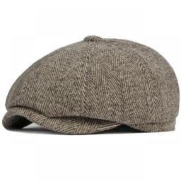 HT3336 Autumn Winter Cap Hat Thick Warm Men Beret Cap Male Vintage Wool Beret Hat Dad Grandfather Ivy Octagonal Newsboy Flat Cap