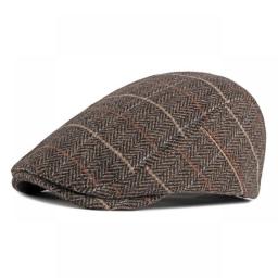 British Beret Hat Men Autumn Winter Herringbone Peaked Ivy Cap Women Wool Blend Plaid Newsboy Cap Twill Driver Hat Vintage Visor