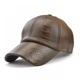 NEW Fashion Brand Leather Baseball Cap Casual Sports Hats Autumn And Winter Plus Velvet Cap Leather Baseball Cap For Men