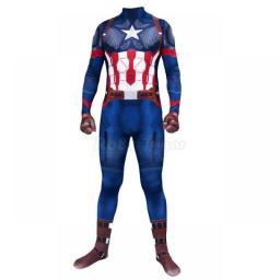 New Captain America Jumpsuit Cosplay Costume Superhero Adult Kids Halloween Carnival Party Show Bodysuit