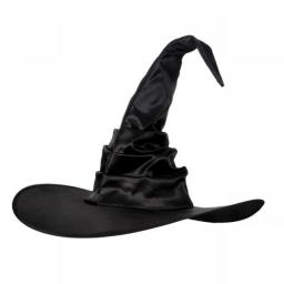 Halloween Witch Hat Adult Masquerade Dress Up Black Folds Wizard Hat Men's Women's Party Headwear Cosplay Cap