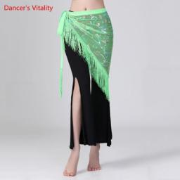Belly Dance Hip Scarf Mesh Sequins Triangle Skirt Practice Clothes Female Adult Elegant Tassel Belt Performance Clothing
