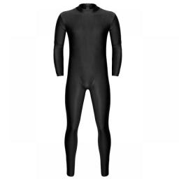 Mens Spandex Zentai Suit Zipper Back Long Sleeve One-piece Full Body Bodysuit Jumpsuit Sexy Skin-Tight Unitard Dance Costumes