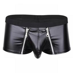 Mens Sexy Leather Lingerie Open Crotch Short Pants For Sex Soft Latex Fetish Boxer Crotchless Leather Underwear Bulge Pouch Sexi