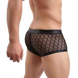 Sexy Breathable Thin Boxer Black Men Mesh Transparent See Through U-convex Men's Underwear Lingerie Gay Wear Pants