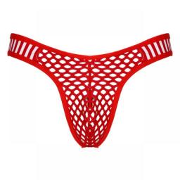Men's Panties See-through Fishnet Briefs Low Waist Striped Elastic Waistband Thongs Hollow Out Bulge Pouch Underpants Underwear