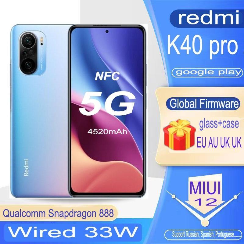 Redmi K40 Pro 33W 5G NFC Global Version xiaomi Smartphone Mobile phone NFC Snapdragon 888 6.67"120Hz E4 AMOLED Display 64MP Fast