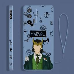 Marvel Loki Iron Man For OPPO Realme Q5i Q3S GT NEO 3T 2 Master XT X7 X2 V23 C30 C21Y C11 Liquid Left Rope Phone Case