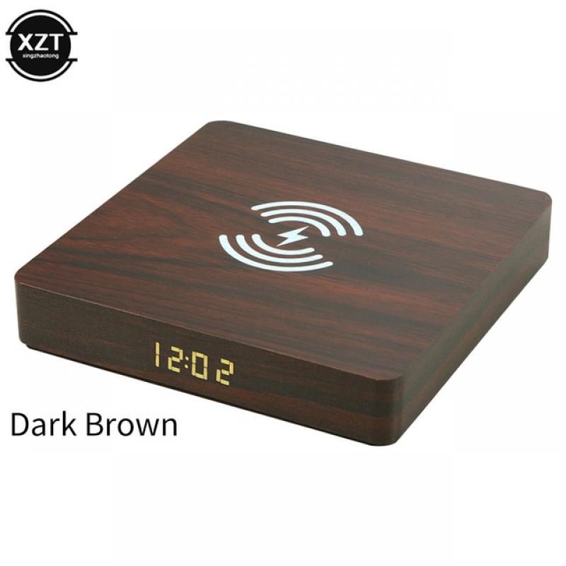 Wood Grain Wireless Charger Fast Charging Pad with Clock for iPhone 11 8 Plus XR Samsung S10 S9 Huawei Xiaomi 10w Phone Charger