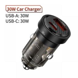 30W Car Charger Fast Charging Type C USB Dual Ports Auto Mobile Phone Charger For IPhone Xiaomi Huawei Samsung Car Power Adapter
