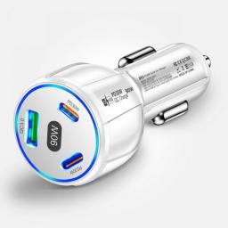 90W USB Car Charger 3 Port PD Type C Fast Charging Car Phone Adapter For IPhone 14 13 Xiaomi Samsung Quick Charge Charger In Car