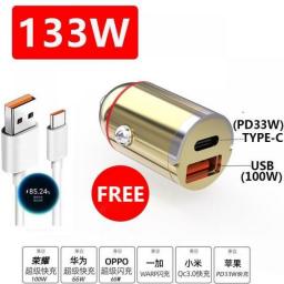 133W Super Fast Charging Car Charger Quick Charge 3.0 FCP AFC USB PD 33W For IPhone Sansung Huawei Car Phone Charger