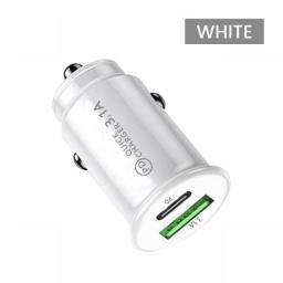 Olaf QC3.0 Car Charger Fast Charging White Black Dual Port Mini Car Phone Power Adapter PD 20W USB Type C Charge Car Charge