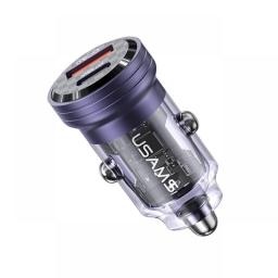 USAMS Transparent Car Charger 45W Type C PD Fast Phone Charger For IPhone 14 13 12 11 Pro Max Xiaomi Huawei Poco USB Car Charger