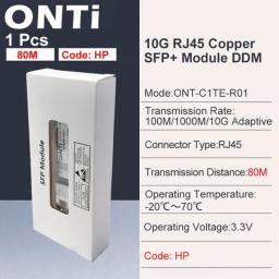 ONTi 10G RJ45 Copper SFP+ Module 10GBase-Tx Ethernet Fiber Optic FTTH Compatible With Cisco/Mikrotik Switch 30m / 80m