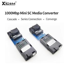 10 Pairs Mini Gigabit Optic Media Converter 1 Fiber 1 RJ45 Optical Ethernet Fiber Switch 100/1000M PCBA Board Singlemode Simplex