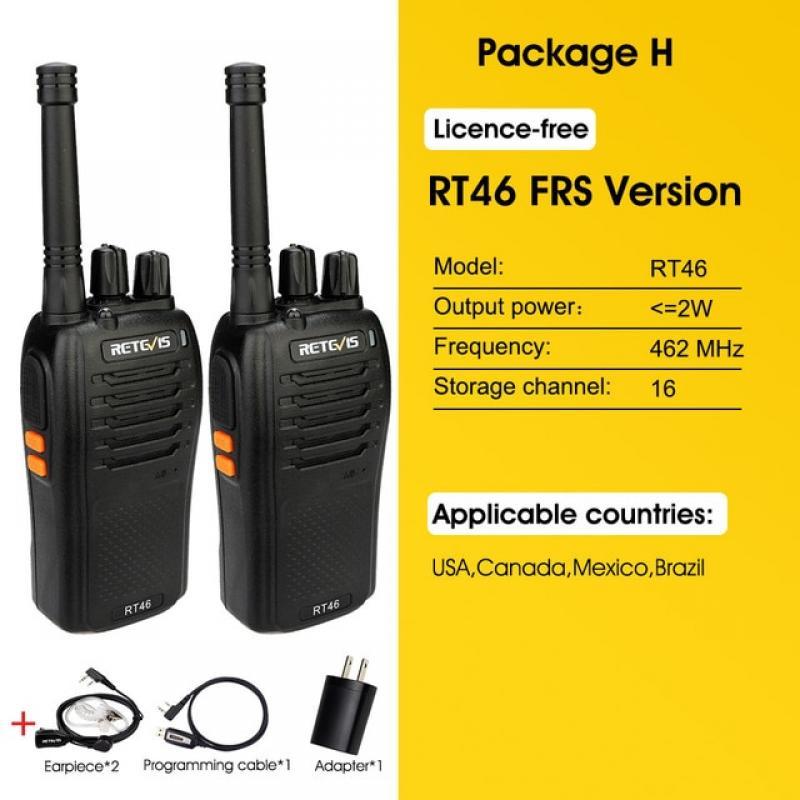 Retevis RT46 Walkie Talkie 2 Pcs Included PMR FRS Portable Rechargable Walkie Talkies Micro-USB Charging Support AA Battery