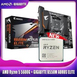 AMD Ryzen 5 5600G CPU + GIGABYTE B550M AORUS ELITE Motherboard Combo R5 5600G CPU DDR4 GY Motherboard Novo AII