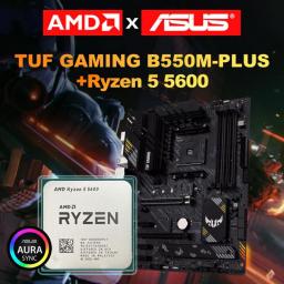 AMD New Ryzen 5 5600 Prosesor CPU AM4 3.5 GHz Six-Core DDR4 Micro-atx 128G+ASUS New TUF GAMING B550M PLUS Motherboard