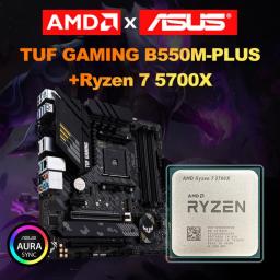 AMD New Ryzen 7 5700X+ASUS TUF GAMING B550M-PLUS Motherboard Micro-ATX B550M AMD B550 DDR4 4800(OC) MHz 128G M.2 SATA Socket AM4