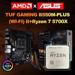 AMD New Ryzen 7 5700X R7 5700X CPU+ASUS TUF B550M PLUS WIFI II Motherboard AM4 CPU Processor Micro-ATX B550M 128G 4600 MHz