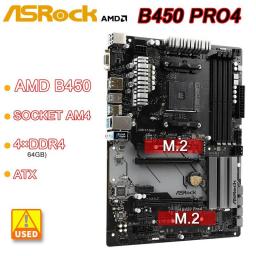 AMD B450 Motherboard ASRock B450 Pro4 Socket AM4 4×DDR4 64GB M.2 PCI-E 3.0 SATA III USB3.1 VGA HDMI ATX For 2nd/1st Gen AMD Ryze