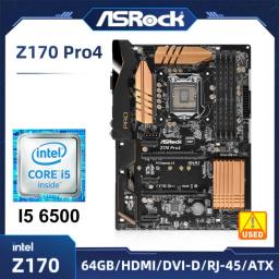 1151 Motherboard ASRock Z170 Pro4 Set With Intel Core I5 6500 Cpu Z170 Motherboard 4×DDR4 64GB PCI-E 3.0 M.2 6×SATA III USB3.0