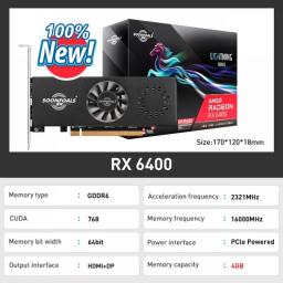 SOONFOALS New Radeon RX 6400 RX6400 Graphics Card 4G 16 Gbps 4GB GDDR6 64-bit 6nm Support AMD Intel  CPU Gaming Placa De Video