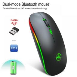 New Colorful Luminous Bluetooth Dual-mode Charging Wireless Mute Mice 2.4GHz Game Mouse Ergonomic Design 1600DPI For Office Home