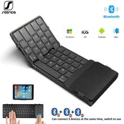 SeenDa Foldable Keyboard Tri-Folding Wireless Keyboard With Touchpad Mouse Rechargeable Mini Keyboard For Windows Phone PC Table