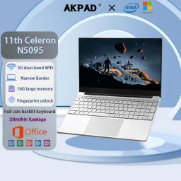 AKPAD Intel Celeron N5095 Windows 10 11 Ram 16GB Rom  256GB 512GB 1TB 2TB SSD Computer 2.4G/5.0G Wifi Bluetooth Gaming Laptop