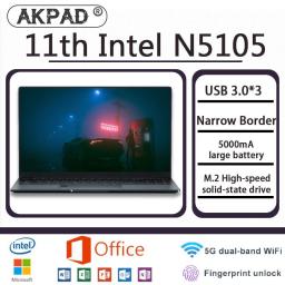 AKPAD N5105 15.6-inch IPS Screen 16GB RAM 256GB 1TB  2TB SSD Intel Celeron 11th Business Netbook Windows 10 11 Pro Gaming Laptop
