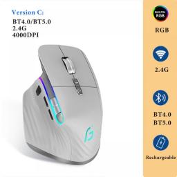 Wireless Mouse Ergonomic Bluetooth For Laptop Silence USB-C RGB Rechargeable 5 DPI 9 Multi Button For Computer PC Tablet Macbook