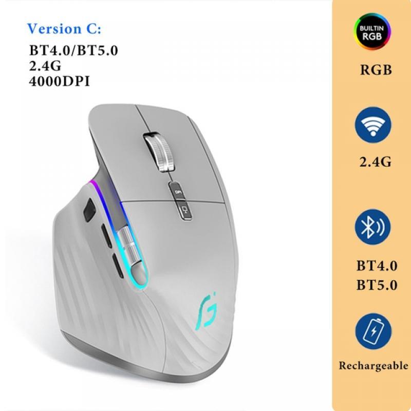 Wireless Mouse Ergonomic Bluetooth for Laptop Silence USB-C RGB Rechargeable 5 DPI 9 Multi Button for Computer PC Tablet Macbook