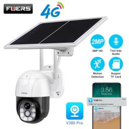 Fuers 4G LTE 2MP Solar Ptz Camera SIM Card Security Camera CCTV Surveillance Color Night Vision Motion Detect Auto Tracking