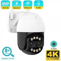 4K 8MP Dual Lens Smart Wifi PTZ Camera 8x Digital Zoom AI Human Detection Auto Tracking ONVIF Wireless CCTV Security IP Camera