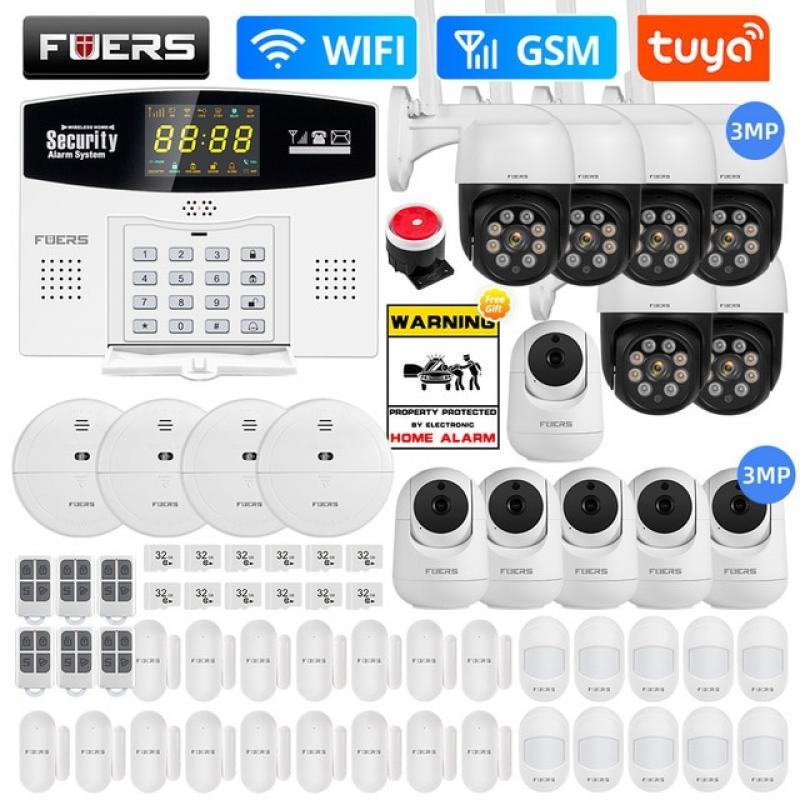 Fuers W210 Tuya Smart Alarm System Kit WIFI GSM Burglar Alarm Smart Home Alarm System Color LCD Display Security 3MP IP Camera