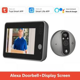 Tuya Smart 1080P WiFi Door Bell Peephole Camera Viewer Home Security Two-way Audio Night Vision 4.3' FHD Video Doorbell Camera