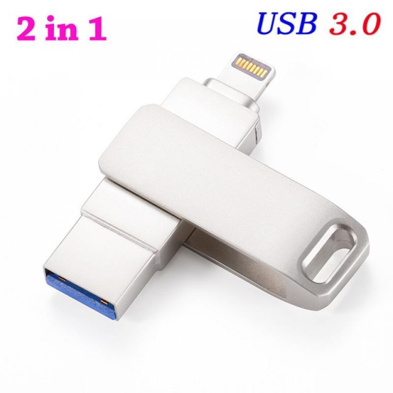 USB 3.0 Flash Drives 256GB Lightning Pen Drive for IPhone 13 Silver 2 in 1 Memory Stick 128GB Waterproof Pendrive 64GB Storange