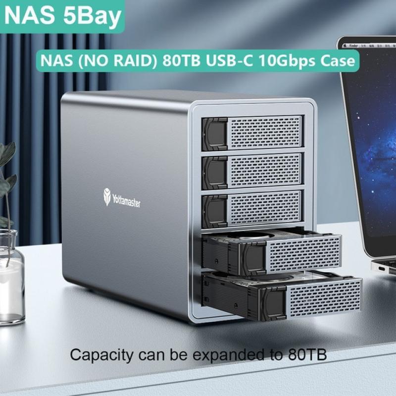 Yottamaster 5Bay HDD/SSD Enclosure Support USB3.1 (GEN2) Type-C 10Gbps Compatibility 2.5/3.5" 80TB (Sing 16TB) Capacity