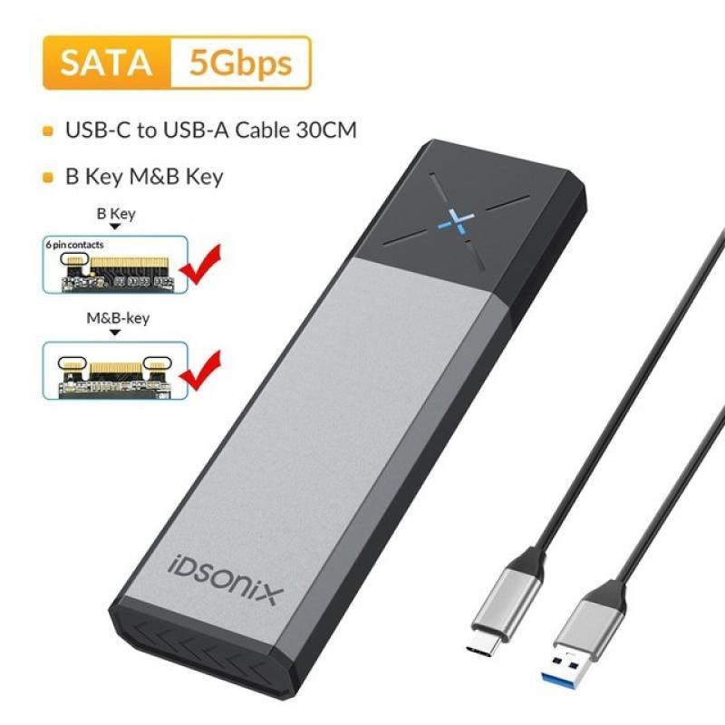 iDsonix M.2 SSD NVMe Enclosure Type C External Hard Drive Case SATA NGFF NVMe Dual Protocol Hard Disk Case for Macbook Laptop PC