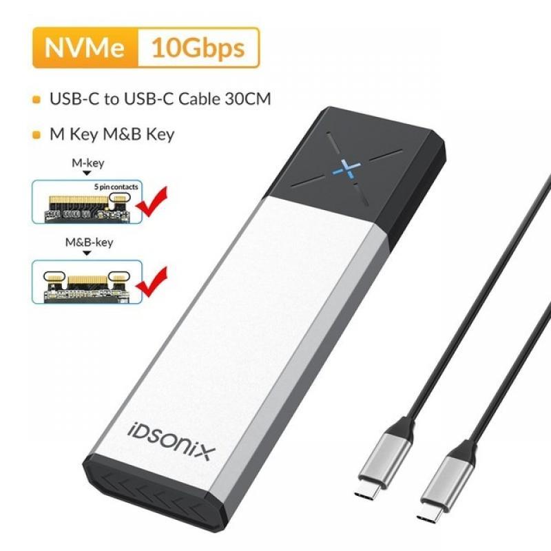 iDsonix NVMe SSD Enclosure M.2 SATA NVMe Dual Protocol Enclosure External SSD Case Type C Hard Drive Case Support M and M&B Key