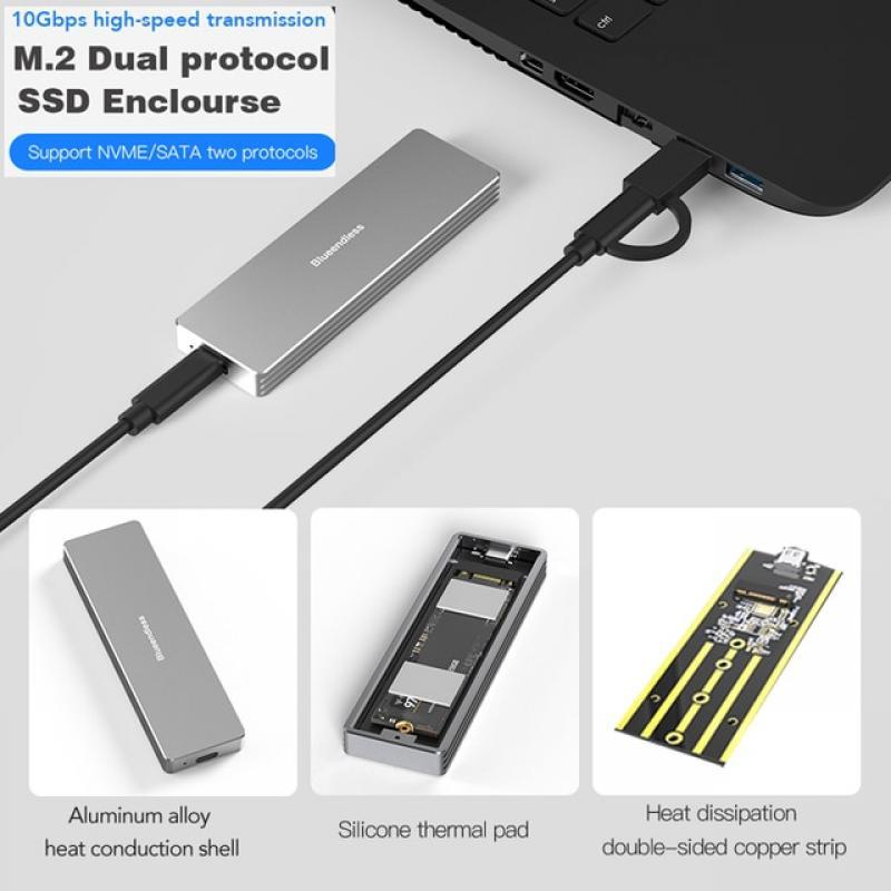 Blueendless Dual Protocol SSD Enclosure m.2 ssd case usb 3.1 NVME+NGFF SSD enclosure M key usb m 2 docking station