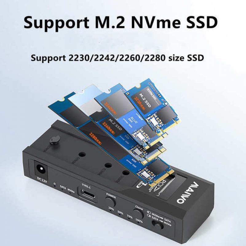 Dual bay m.2 Nvme Case and SATA Hdd Docking Station Type C 3.1 Docking Station 2.5"/3.5" hdd enclosure clone Duplicator function