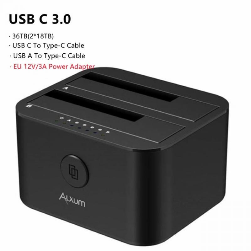ALXUM Dual-bay Hard Drive Docking Station USB C 3.0 To SATA Hard Drive Caddy Dock for 2.5/3.5 Inch HDD SSD with Offline Clone
