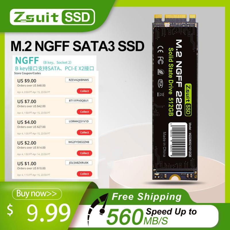 Z-suite Hot SSD M2 NGFF 2280 SATA3 M2 SSD 512GB 1TB Hard Disk SSD Computer Internal Hard Disk For Desktops Laptop SSD Hdd Drives