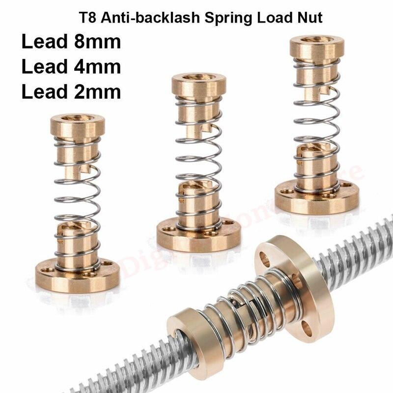 T8 2/4/8mm Anti-backlash Spring Load Nut for 3D Printer Trapezoidal Rod Screw