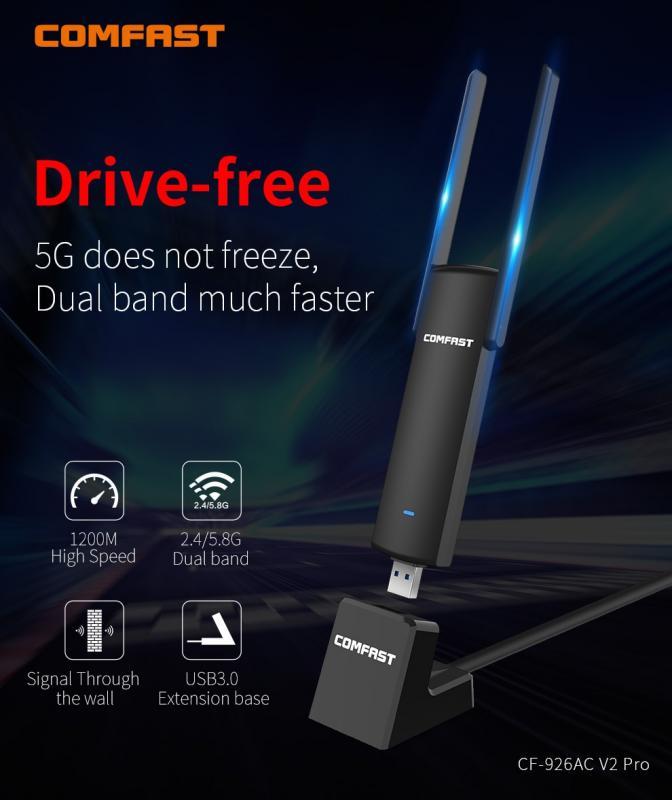 Comfast Dual Band 2.4G 5GHz 1200Mbps Wireless Network Card Free Drive AC WiFi Adapter with 1.2M USB3.0 Extension Cable Base